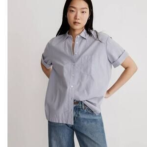 Madewell Signature Poplin Short sleeve button down shirt in Distant Peri XXS NWT